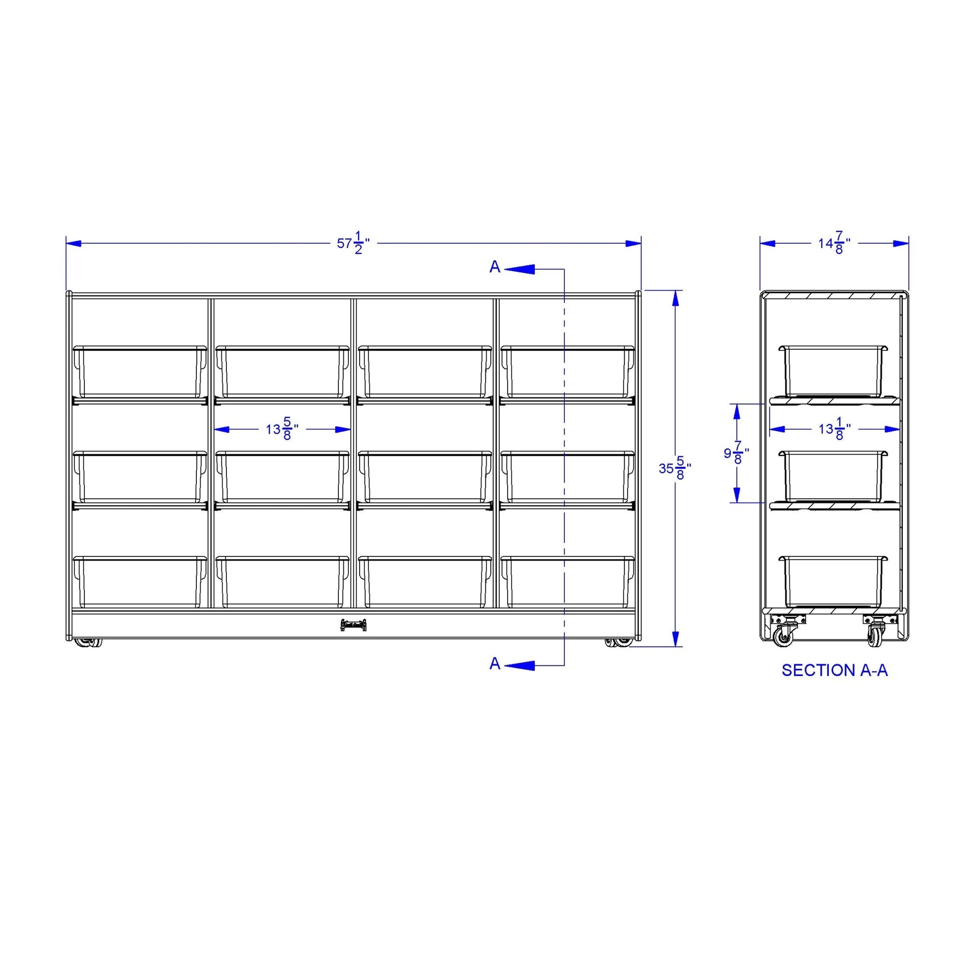 Jonti - Craft 12 Tub Large Mobile Storage Unit - with Colored Tubs - SchoolOutlet