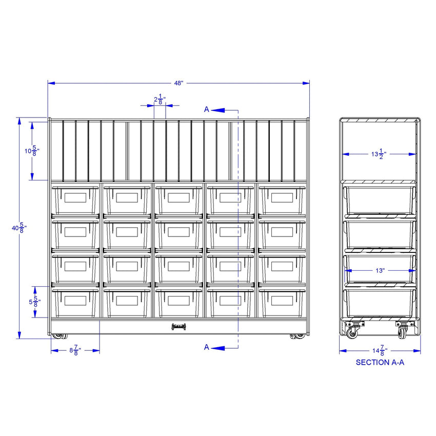 Jonti - Craft Classroom Organizer with Folder Partitions and Cubbie - tray Openings for 20 Students - with Clear Cubbie - Trays - SchoolOutlet
