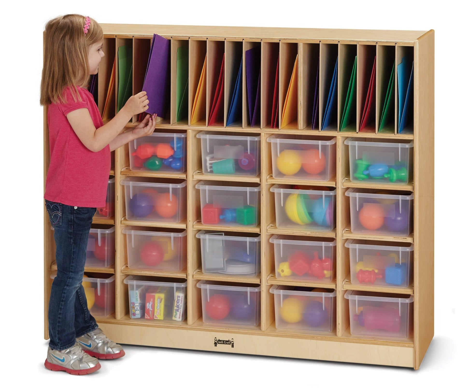 Jonti - Craft Classroom Organizer with Folder Partitions and Cubbie - tray Openings for 20 Students - with Clear Cubbie - Trays - SchoolOutlet