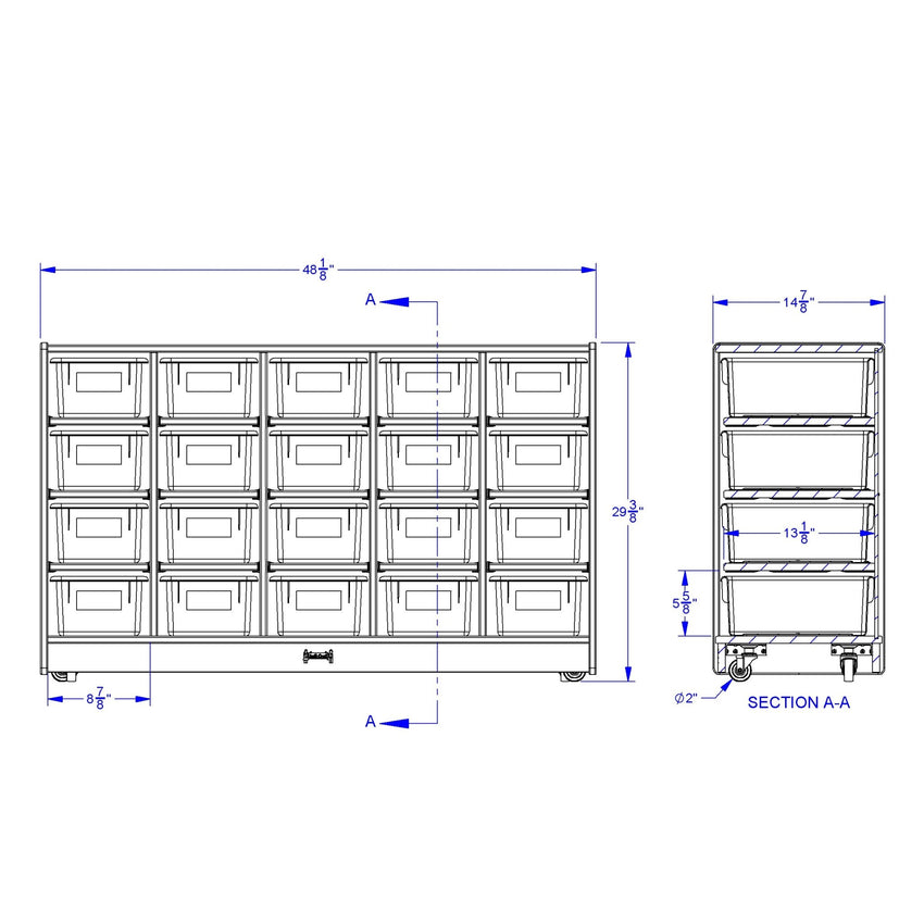 Rainbow Accents 20 Cubbie - Tray Mobile Storage - with Trays - SchoolOutlet