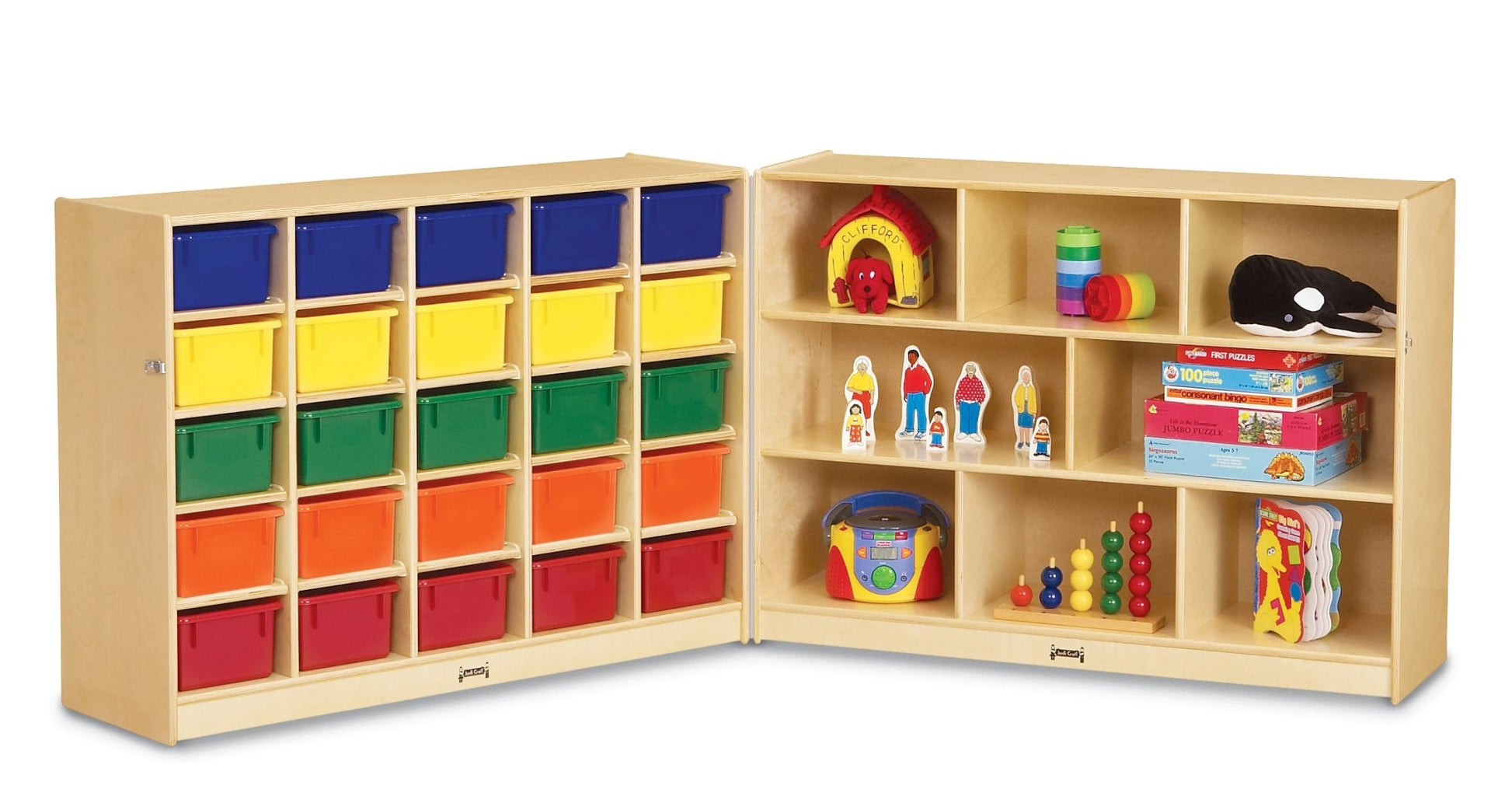 Jonti - Craft 25 Cubbie - Tray Mobile Fold - n - Lock Storage Unit - with Clear Trays - SchoolOutlet