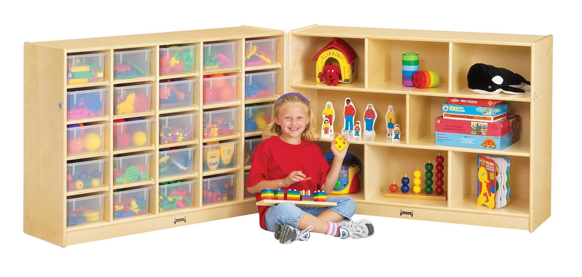 Jonti - Craft 25 Cubbie - Tray Mobile Fold - n - Lock Storage Unit - with Clear Trays - SchoolOutlet