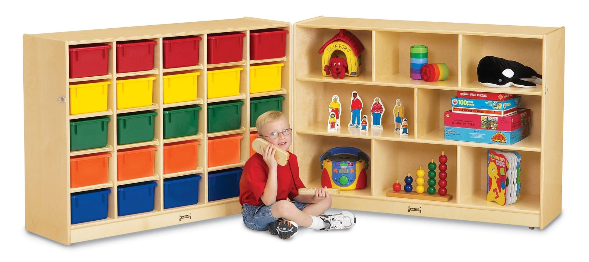 Jonti - Craft 25 Cubbie - Tray Mobile Fold - n - Lock Storage Unit - with Clear Trays - SchoolOutlet