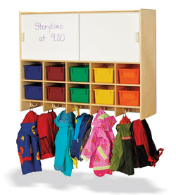 Jonti-Craft 10 Section Wall Mount Coat Locker with Storage - with Colored Cubbie-Trays
