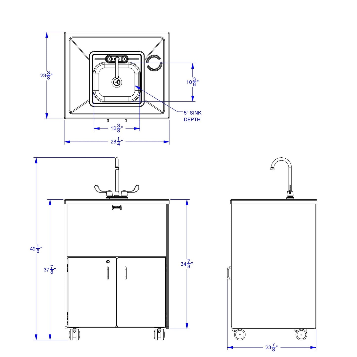 Jonti - Craft Clean Hands Helper Portable Sink - 38" Counter - Stainless Steel Sink - Plumbing Required - SchoolOutlet