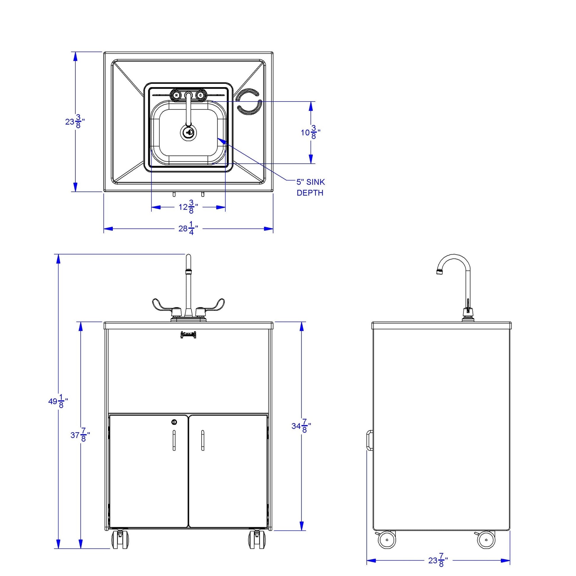 Jonti - Craft Clean Hands Helper Portable Sink - 38" Counter - Stainless Steel Sink - Plumbing Required - SchoolOutlet