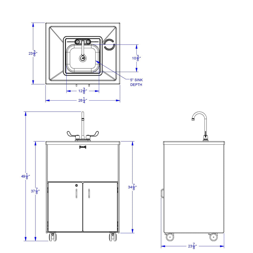 Jonti - Craft Clean Hands Helper Portable Sink - 38" Counter - Stainless Steel Sink - Plumbing Required - SchoolOutlet