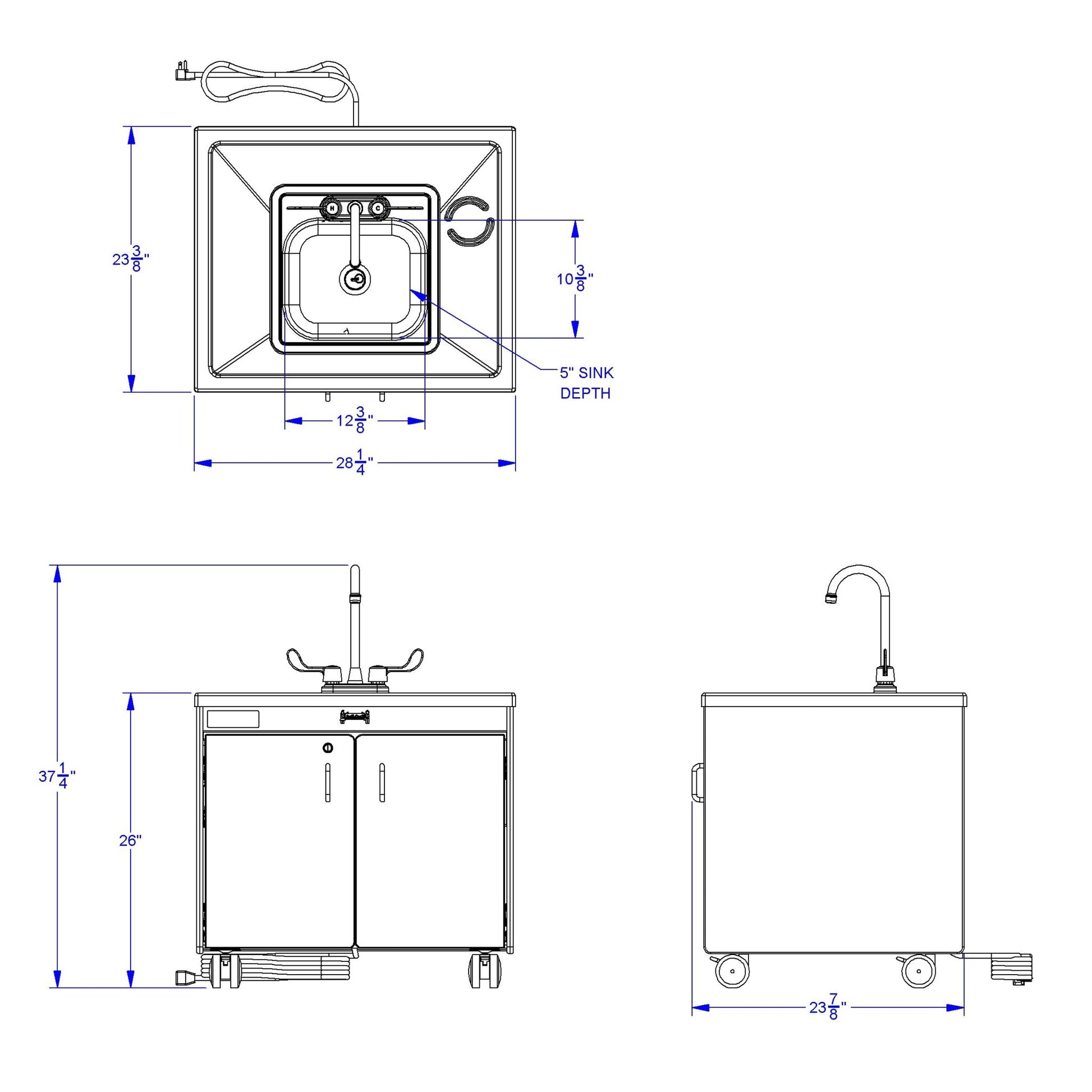 Jonti - Craft Clean Hands Helper Portable Sink - 26" Counter - Stainless Steel Sink - SchoolOutlet