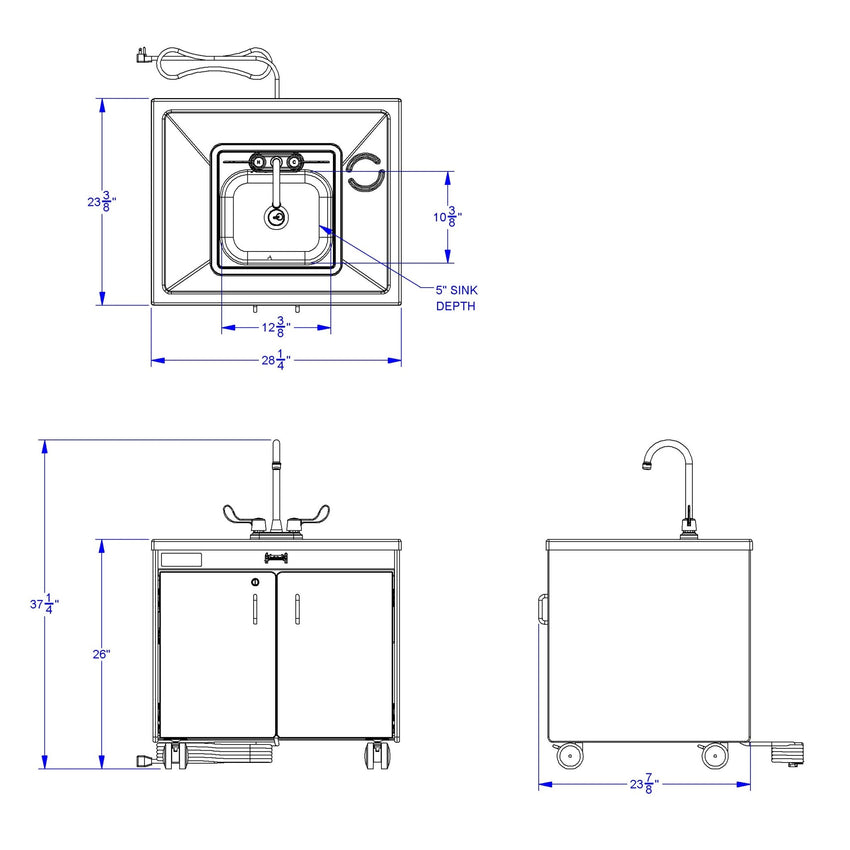 Jonti - Craft Clean Hands Helper Portable Sink - 26" Counter - Stainless Steel Sink - SchoolOutlet