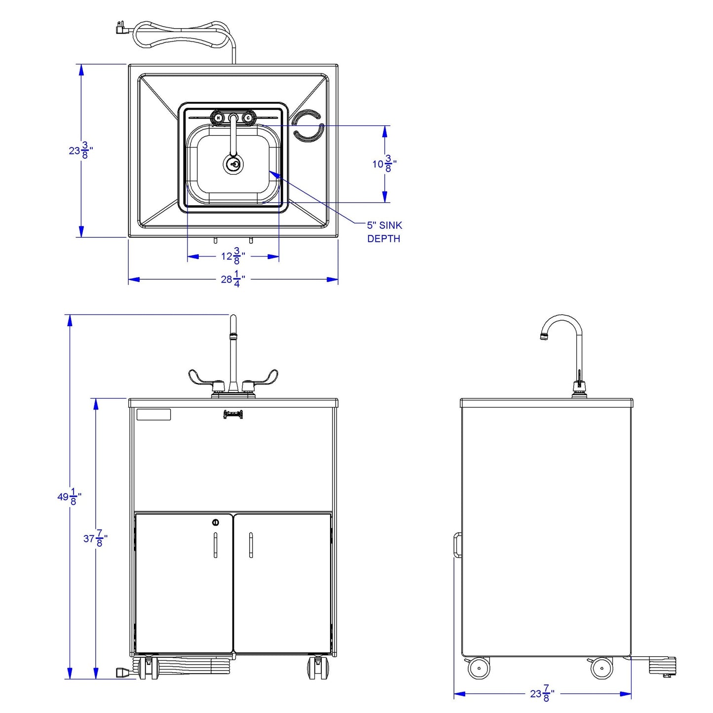Jonti - Craft Clean Hands Helper Portable Sink - 38" Counter - Stainless Steel Sink - SchoolOutlet