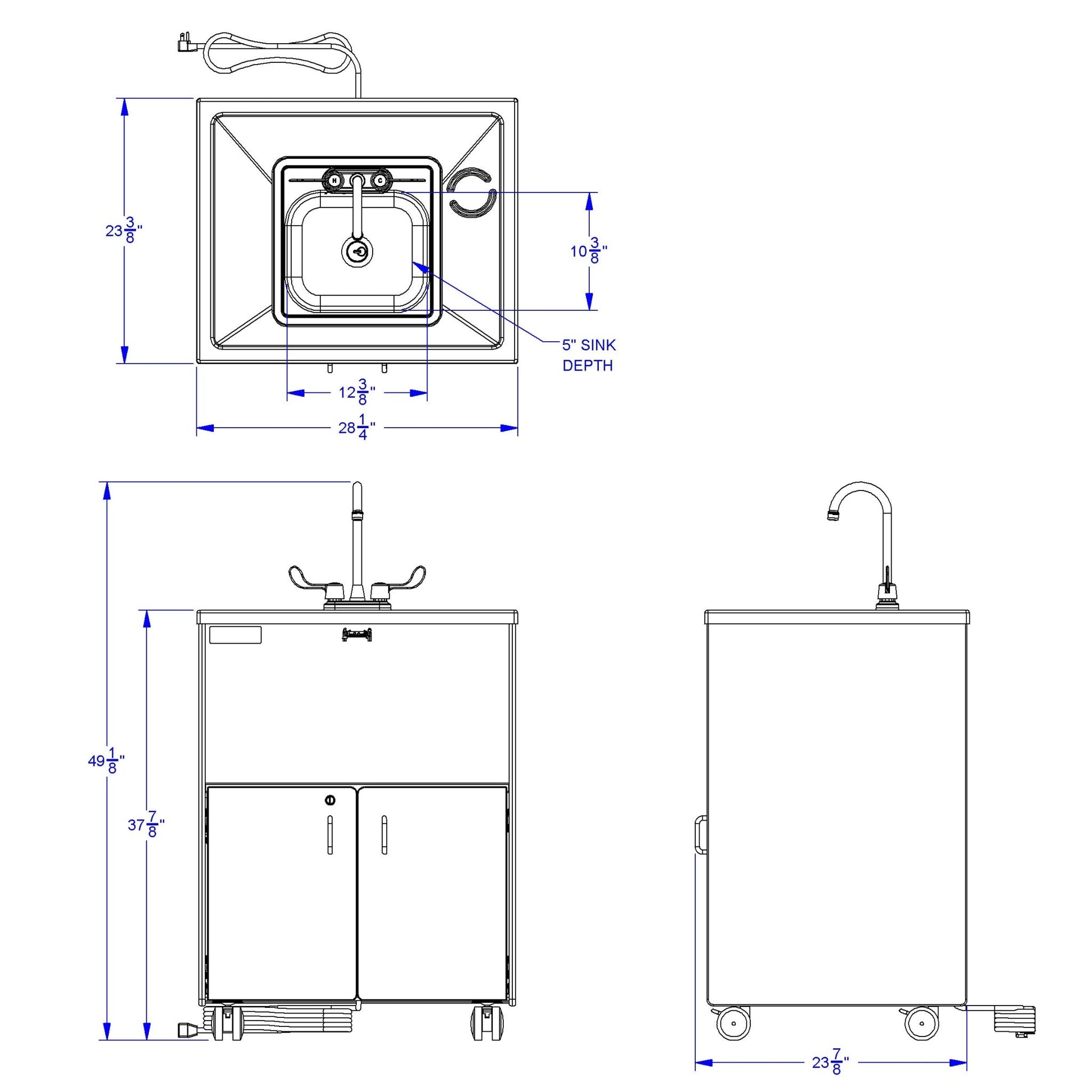 Jonti - Craft Clean Hands Helper Portable Sink - 38" Counter - Stainless Steel Sink - SchoolOutlet