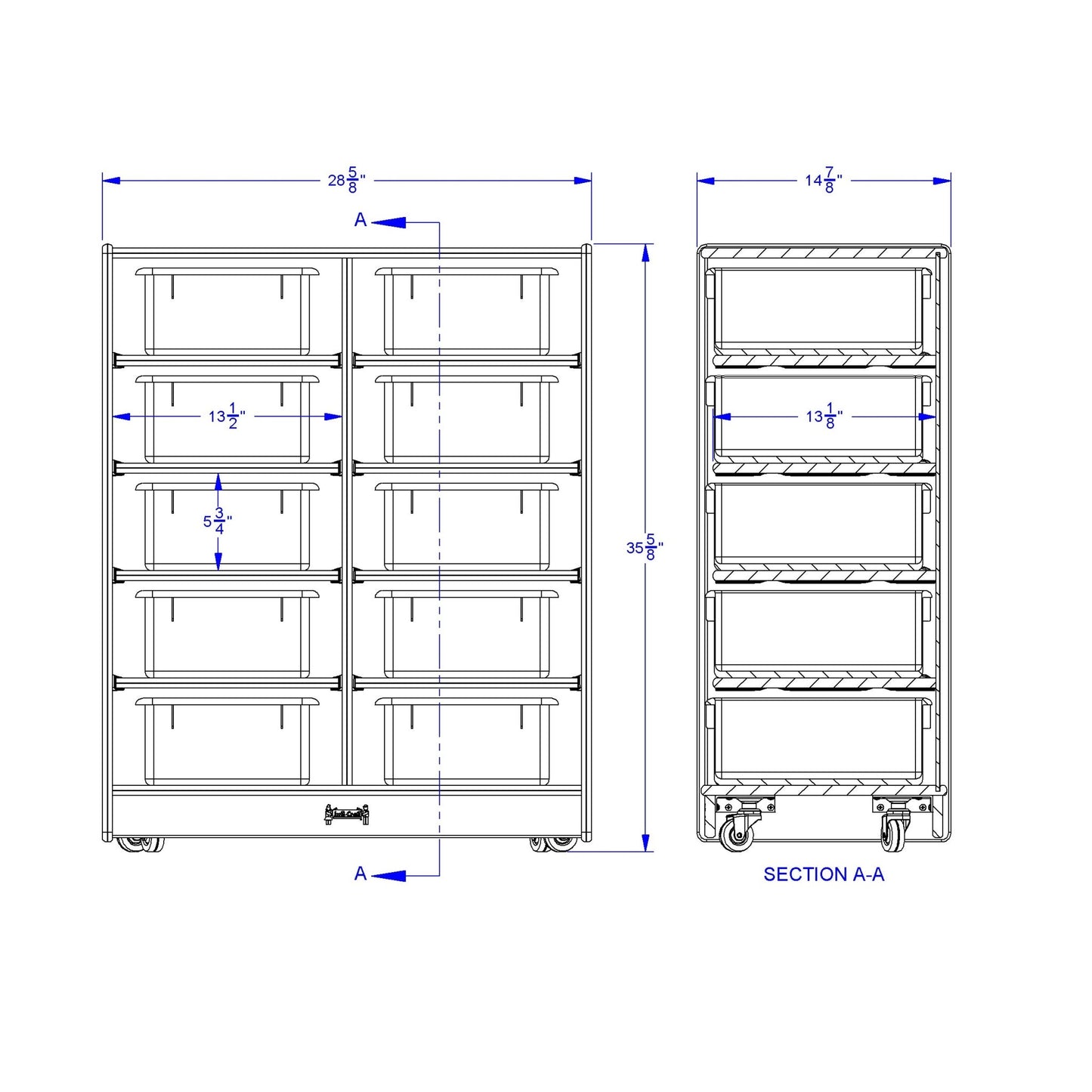 Jonti - Craft 10 Tub Mobile Storage - with Colored Tubs - SchoolOutlet