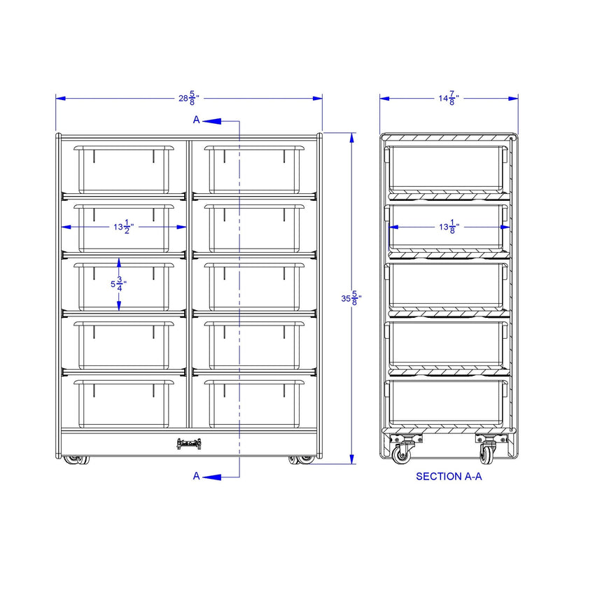 Jonti - Craft 10 Tub Mobile Storage - with Colored Tubs - SchoolOutlet