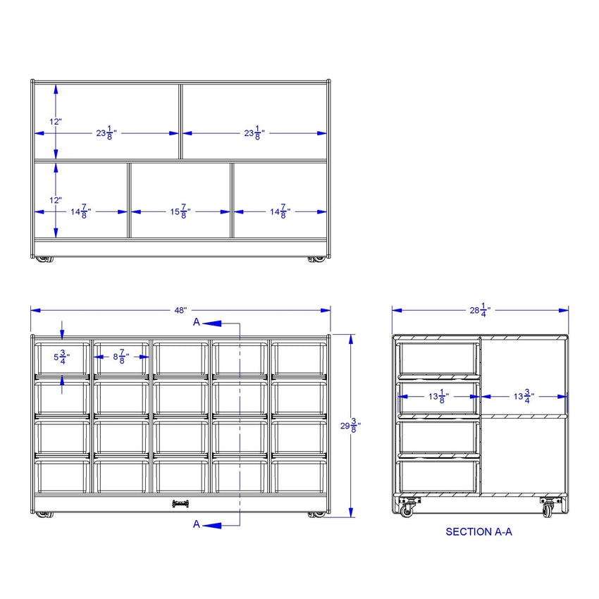 Jonti - Craft Double - Sided Island - Single + 20 Cubbie - Tray - with Colored Trays - SchoolOutlet