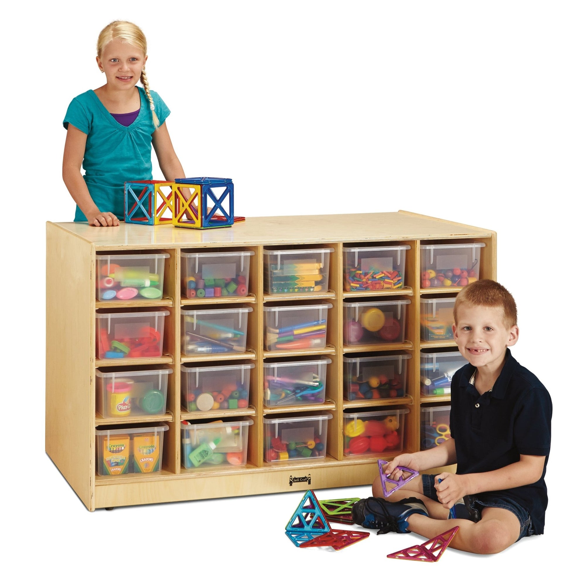 Jonti - Craft Double - Sided Island - 40 Cubbie - Tray - with Clear Trays - SchoolOutlet