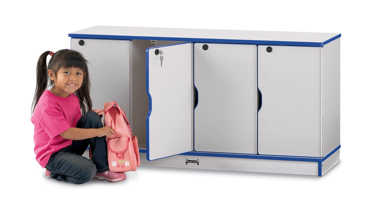Jonti-Craft Rainbow Accents 12-Section Stackable Lockers - Triple Stack 48.5"W x 15"D x 67"H (JON-4697JCXXX) - SchoolOutlet
