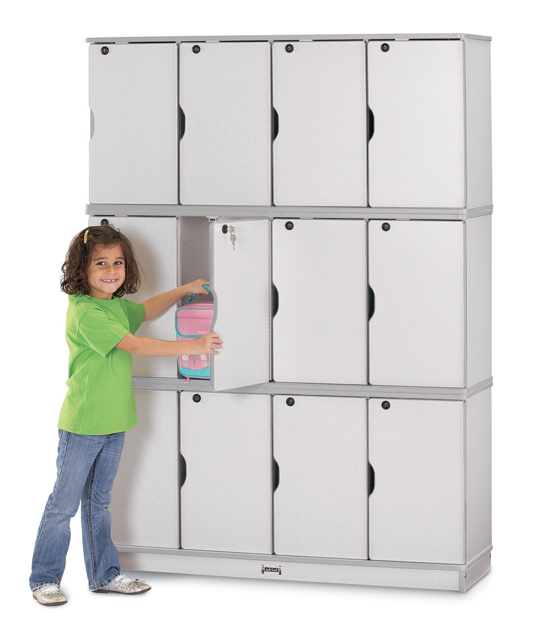 Jonti-Craft Rainbow Accents 12-Section Stackable Lockers - Triple Stack 48.5"W x 15"D x 67"H (JON-4697JCXXX) - SchoolOutlet