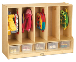 Jonti-Craft Toddler 5 Section Coat Locker with Step - with Clear Cubbie-Trays