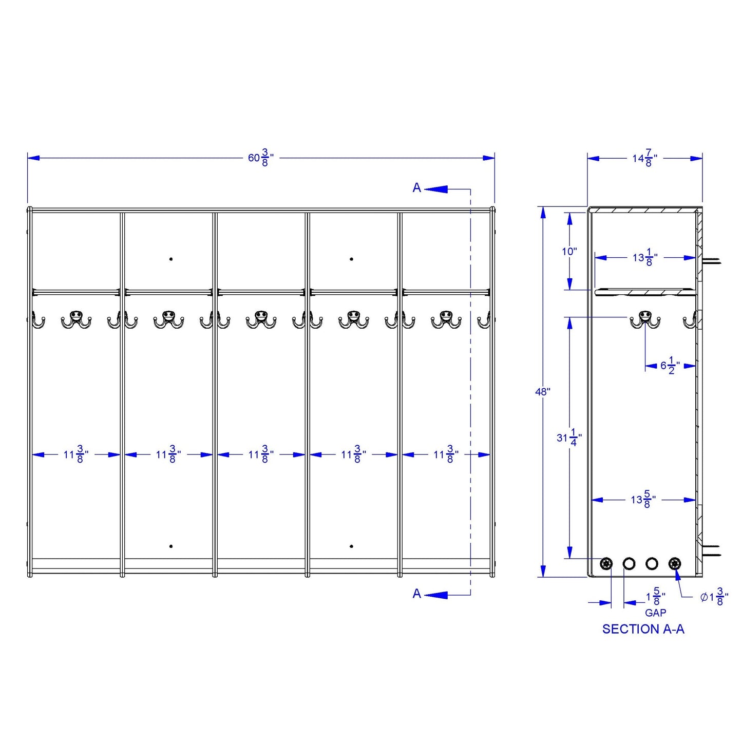 Jonti - Craft 5 Section Hanging Locker - without Tubs - SchoolOutlet