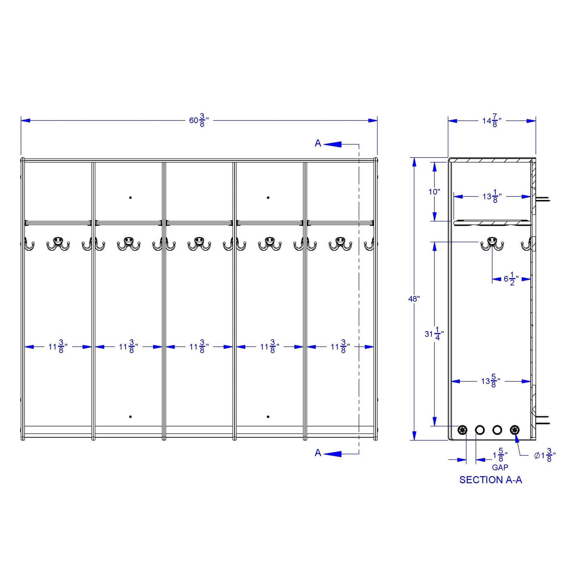 Jonti - Craft 5 Section Hanging Locker - without Tubs - SchoolOutlet