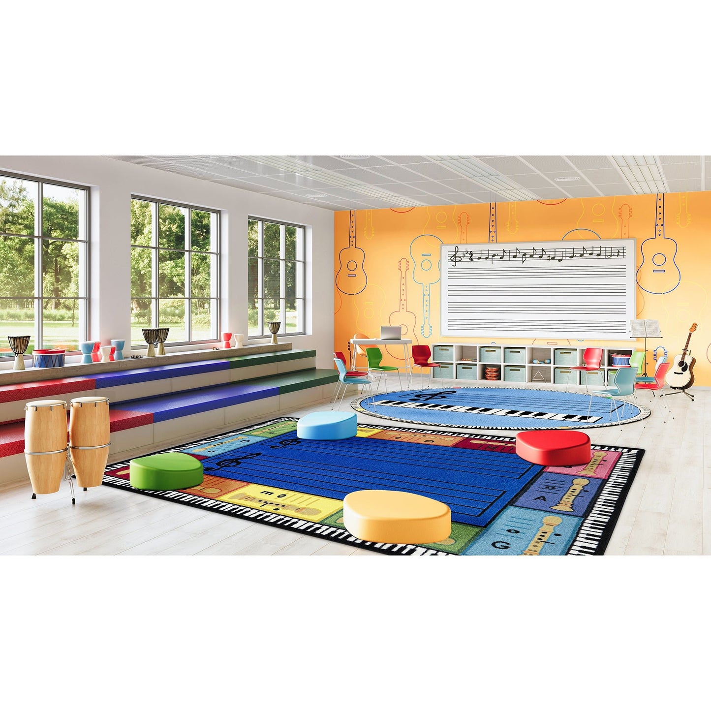 Joy Carpets Recorderific Rectangular Area Rug 5'4" x 7'8" in Multi Color (JOY - 2186C - 01) - SchoolOutlet