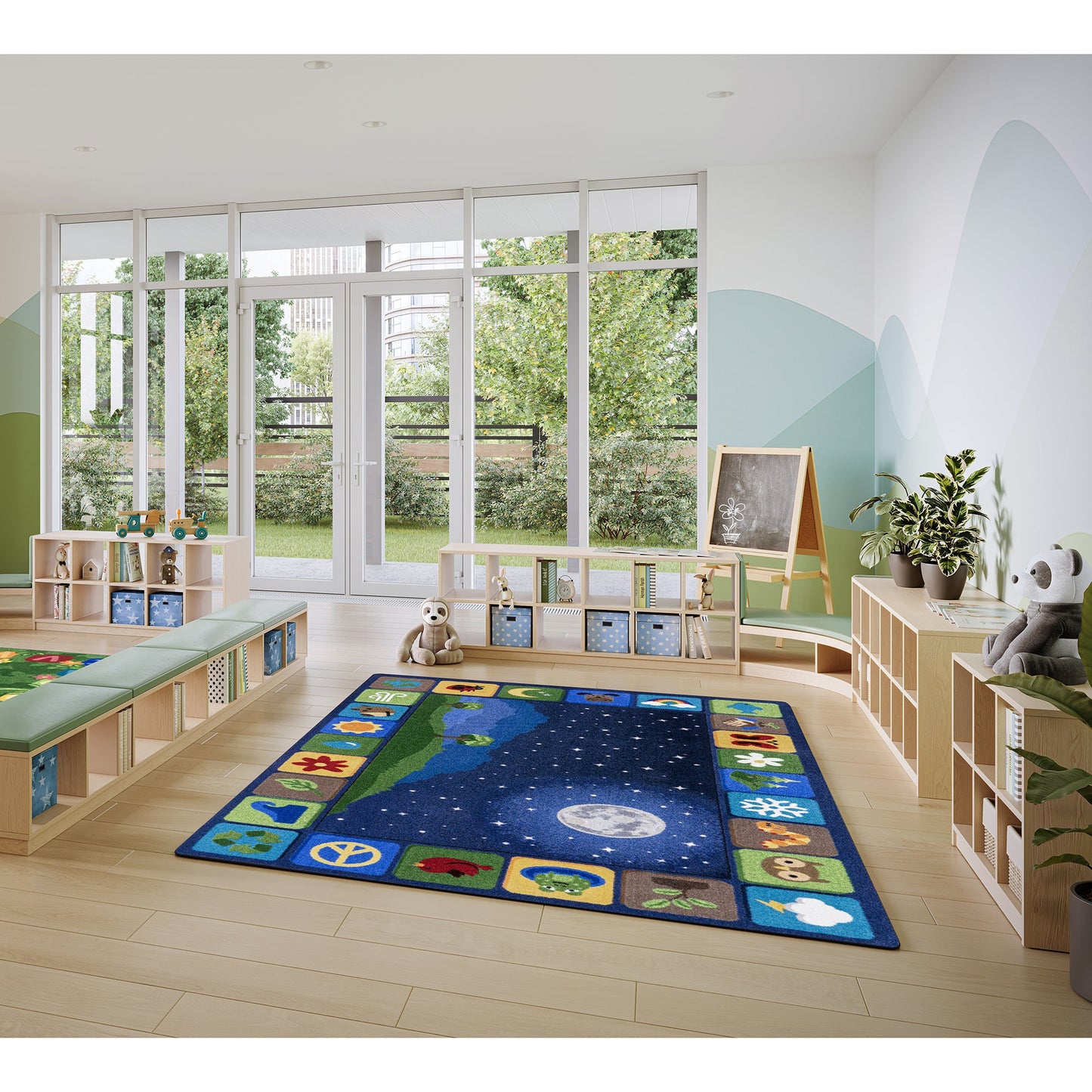 Joy Carpets Peaceful Planet Rectangular Area Rug 5'4" x 7'8" in Multi Color (JOY - 2207C - 01) - SchoolOutlet