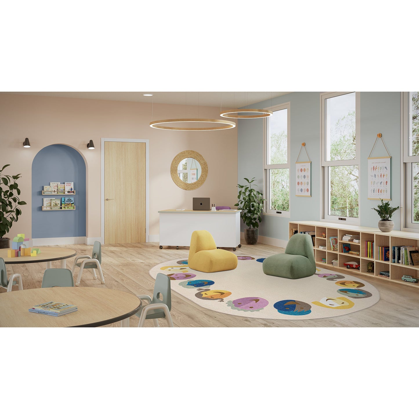 Joy Carpets Faces of Joy Oval Area Rug 5'4" x 7'8" in Multi Color (JOY - 2209CC - 01) - SchoolOutlet