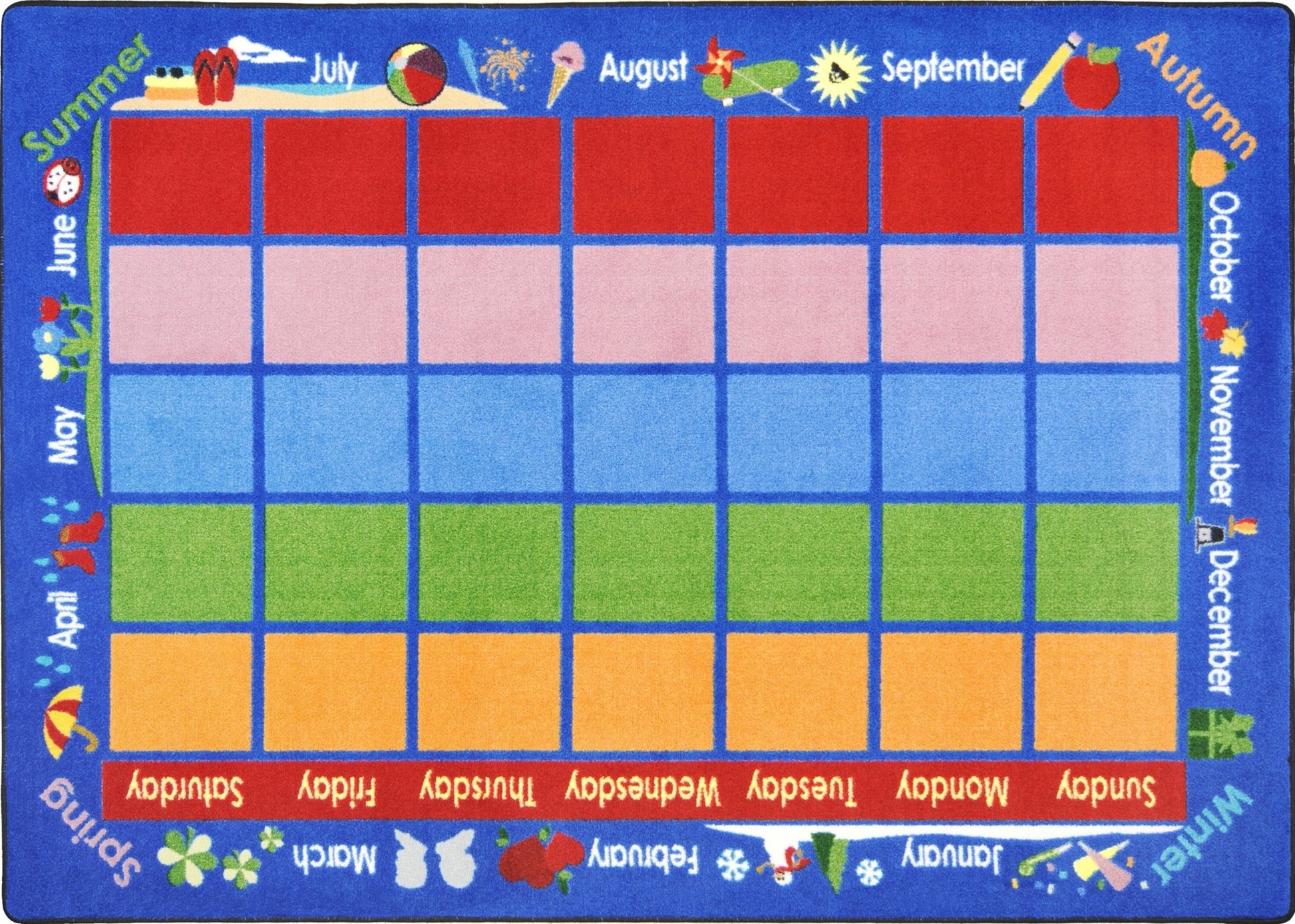 Joy Carpets Celebrations Calendar Rug 7'8" x 10'9" Multicolor Area Rug (1627D) - SchoolOutlet