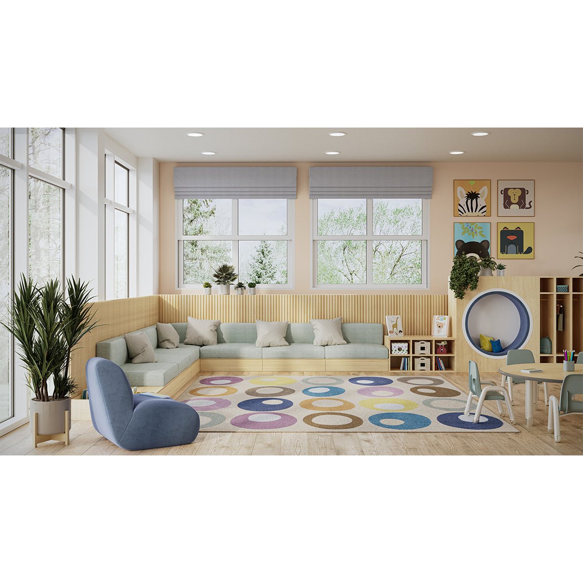 Joy Carpets All Together Now 5'4" x 7'8" Rectangle Area Rug in Color Beige (JOY - 2179C - 01) - SchoolOutlet