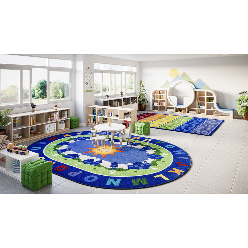 Joy Carpets Beautiful Day for Learning 7'8" x 10'9" Oval Area Rug in Color Multi - SchoolOutlet
