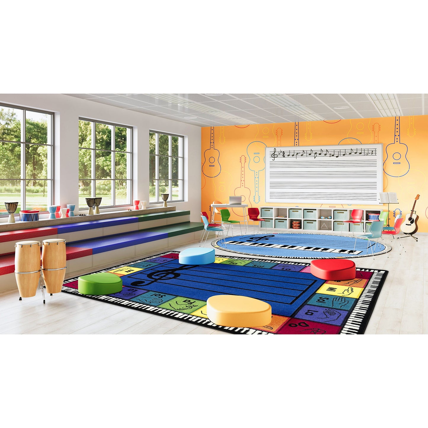Joy Carpets Pitch Perfect 5'4" x 7'8" Rectangle Area Rug in Color Multi (JOY - 2183C) - SchoolOutlet