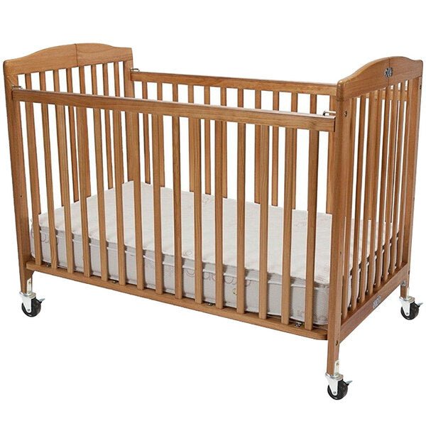 L.A. Baby Natural Wood Folding Crib with Teething Rails 53.5"L x 30.5"W x 42.5"H (LAB-983) - SchoolOutlet