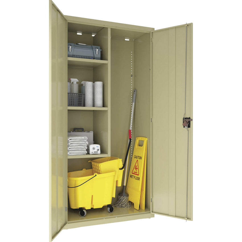 Lorell Fortress Series Janitorial Cabinet Steel 4 Shelves 3 - Point Locking System 72 Inch Height (LLR - LLR0001X) - SchoolOutlet