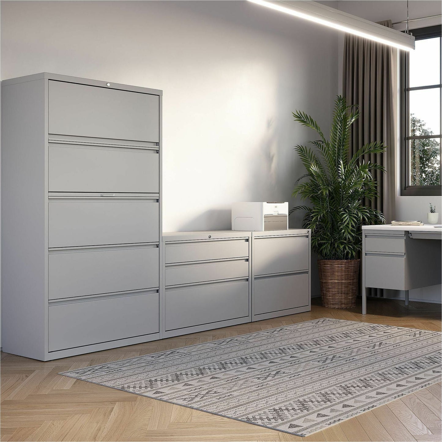 Lorell Fortress Series 5 - Drawer Lateral File with Roll - out Posting Shelf White Steel 42"W x 18.6"D x 67.6"H (LLR - FRT - LF42 - 5D676) - SchoolOutlet