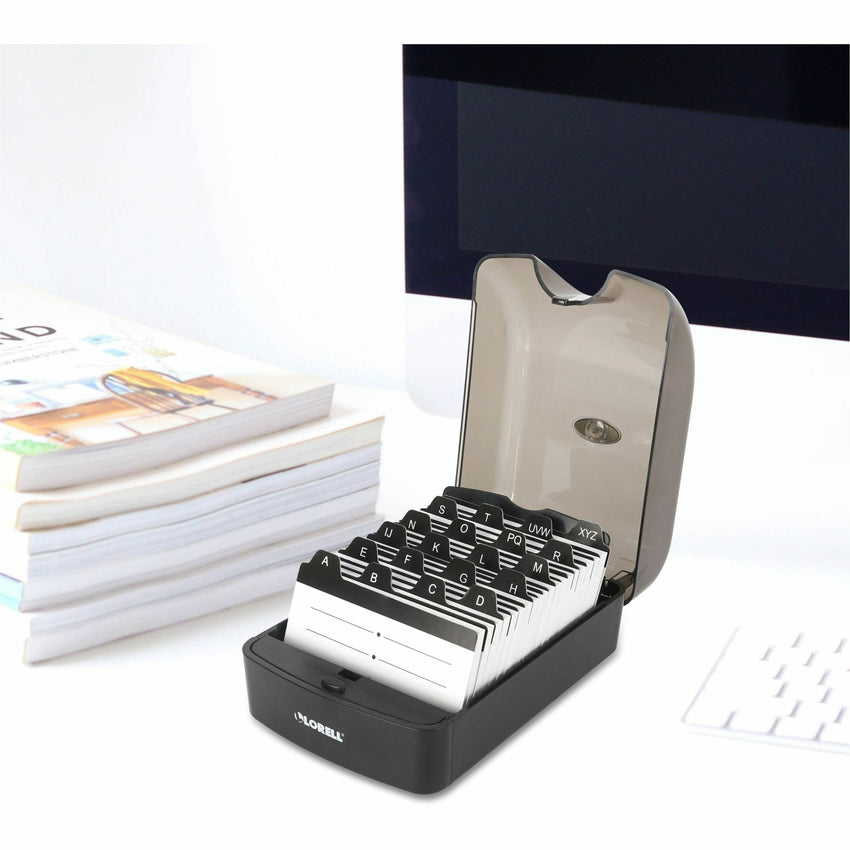 Lorell Desktop Business Card File with Hinged Cover 350 Card Capacity (LLR - LLR01028) - SchoolOutlet