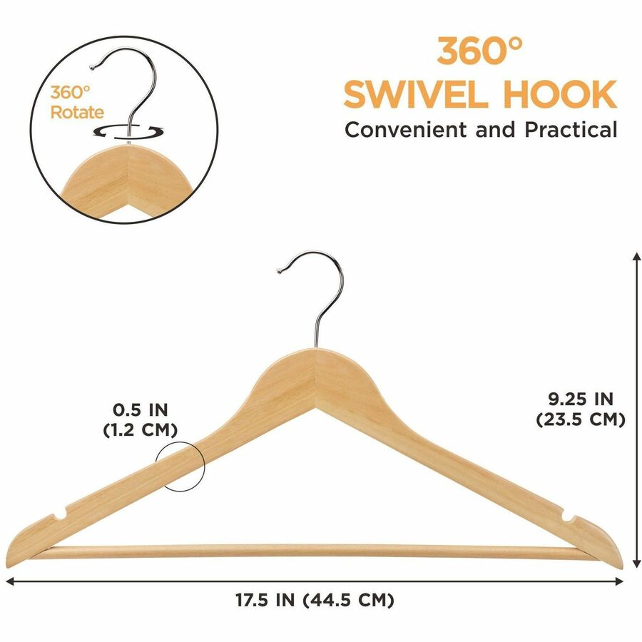 Lorell Wooden Coat Hangers Natural Wood with Metal Hook Garment Hanger 30/Carton 13.8"W x 14.2"D x 7.2"H (LLR - LLR01066) - SchoolOutlet