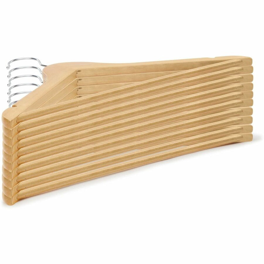 Lorell Wooden Coat Hangers Natural Wood with Metal Hook Garment Hanger 30/Carton 13.8"W x 14.2"D x 7.2"H (LLR - LLR01066) - SchoolOutlet