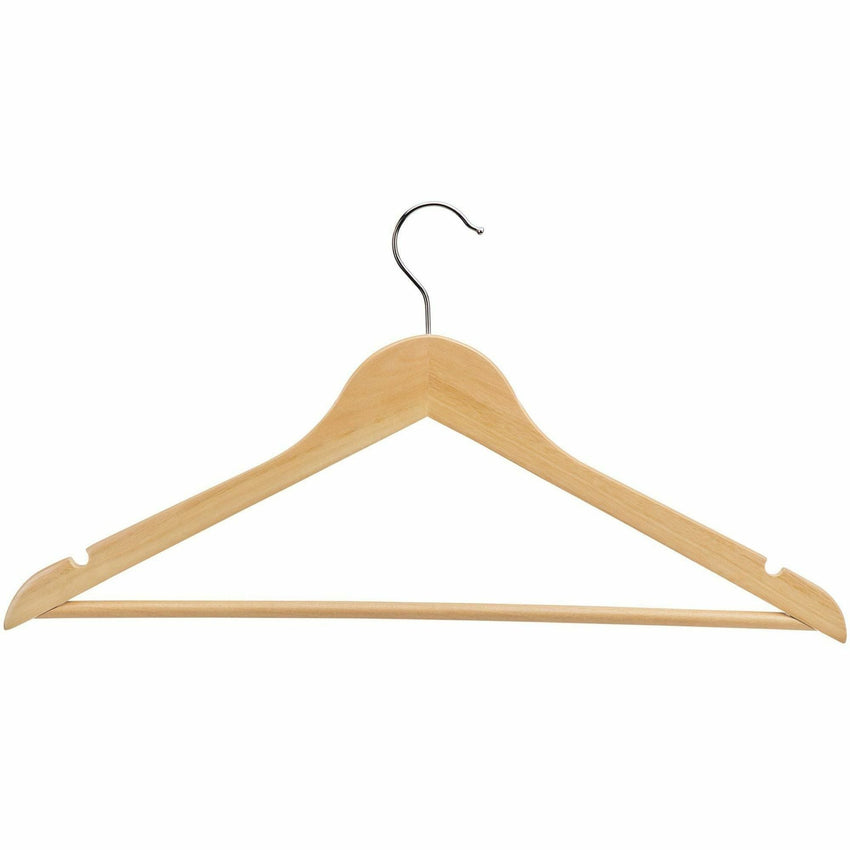 Lorell Wooden Coat Hangers Natural Wood with Metal Hook Garment Hanger 30/Carton 13.8"W x 14.2"D x 7.2"H (LLR - LLR01066) - SchoolOutlet