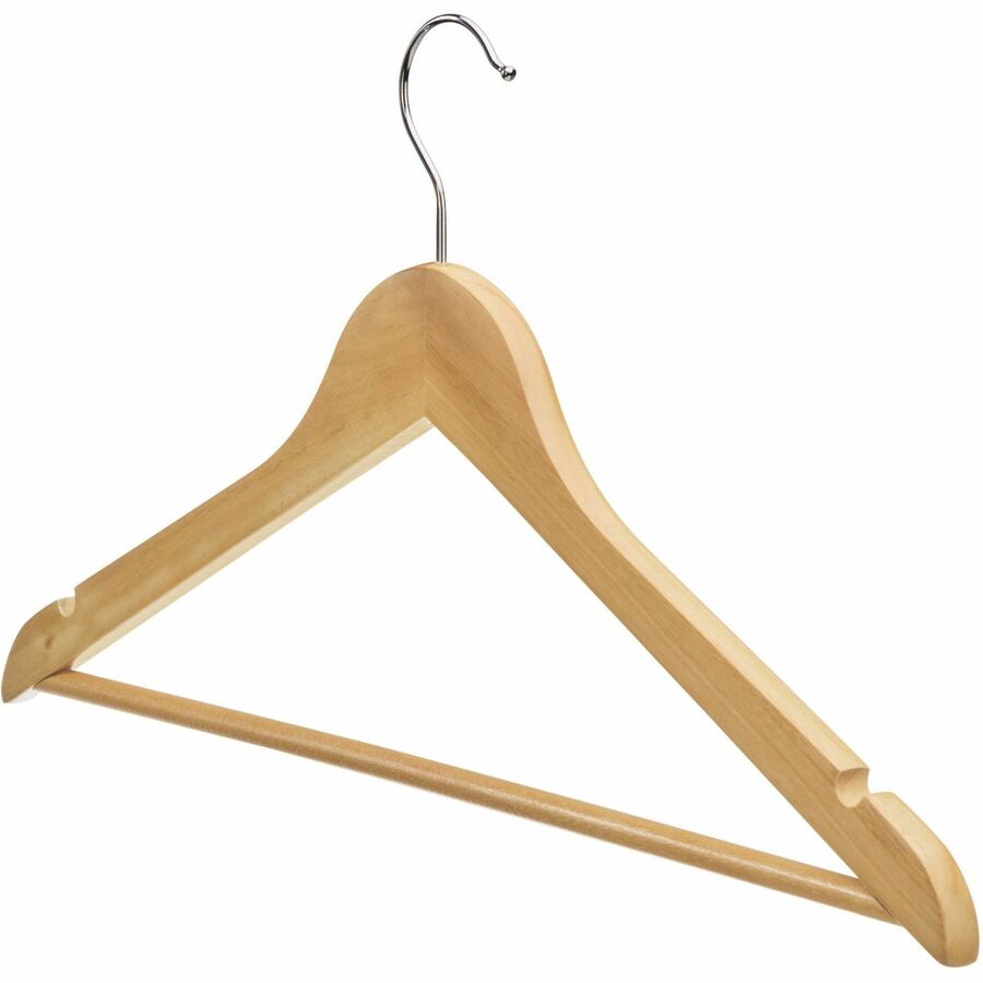 Lorell Wooden Coat Hangers Natural Wood with Metal Hook Garment Hanger 30/Carton 13.8"W x 14.2"D x 7.2"H (LLR - LLR01066) - SchoolOutlet