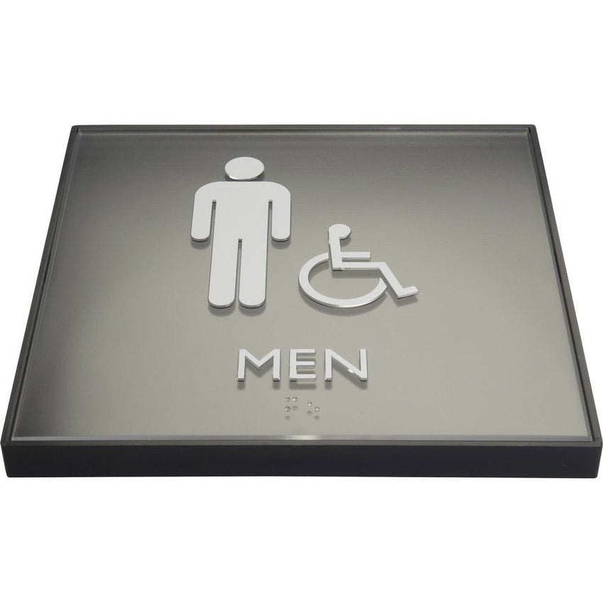 Lorell Men's Handicap Restroom Information Sign Surface Mountable 8"W x 8"L x 8"H (LLR - LLR02659) - SchoolOutlet