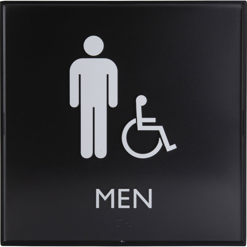 Lorell Men's Handicap Restroom Information Sign Surface Mountable 8"W x 8"L x 8"H (LLR - LLR02659) - SchoolOutlet