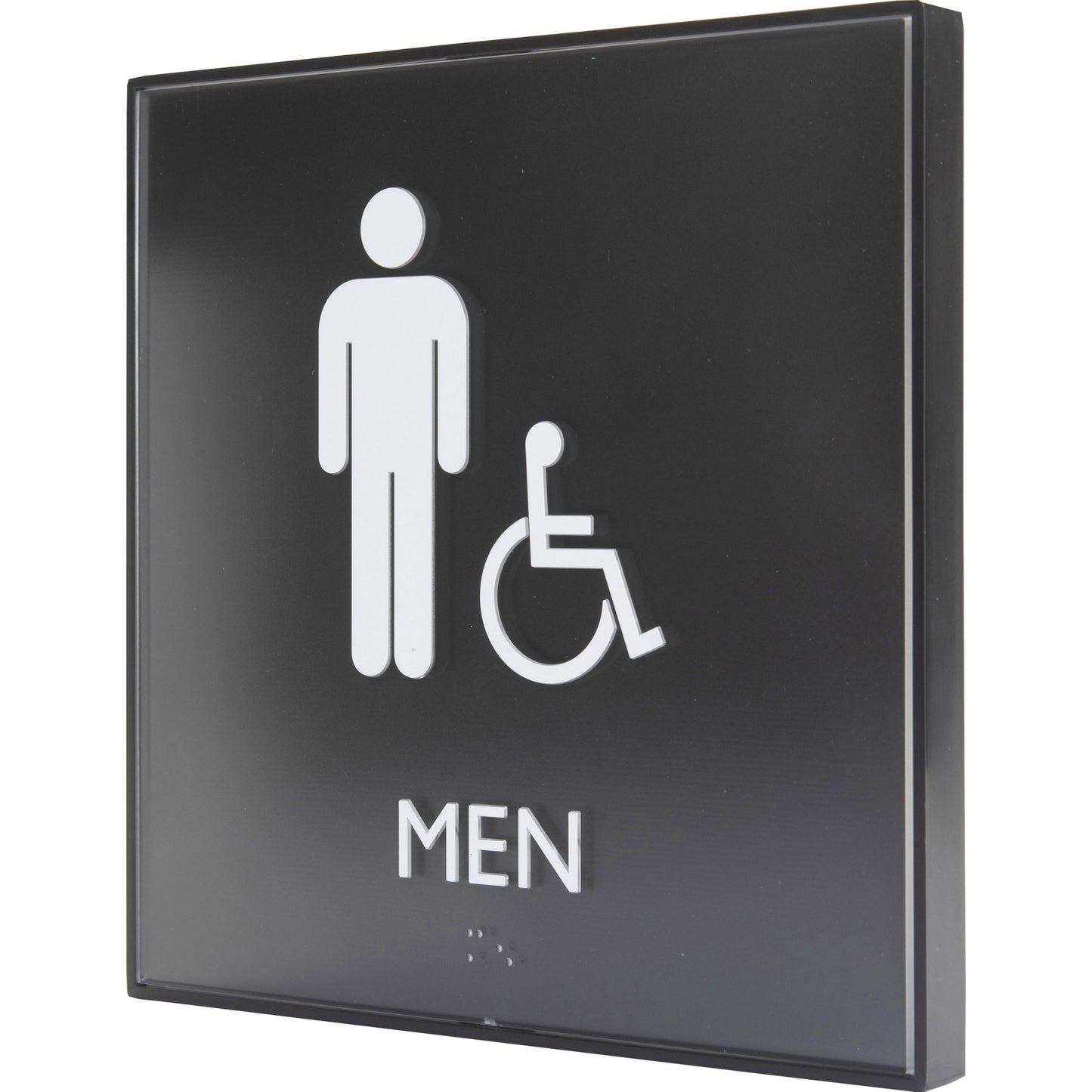 Lorell Men's Handicap Restroom Information Sign Surface Mountable 8"W x 8"L x 8"H (LLR - LLR02659) - SchoolOutlet