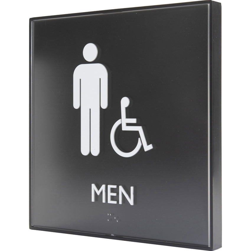 Lorell Men's Handicap Restroom Information Sign Surface Mountable 8"W x 8"L x 8"H (LLR - LLR02659) - SchoolOutlet