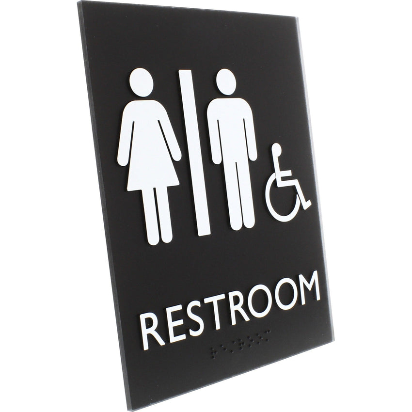 Lorell Unisex Handicap Restroom Information Sign Surface Mountable 6.4"W x 6.4"L x 8.5"H (LLR - LLR02664) - SchoolOutlet