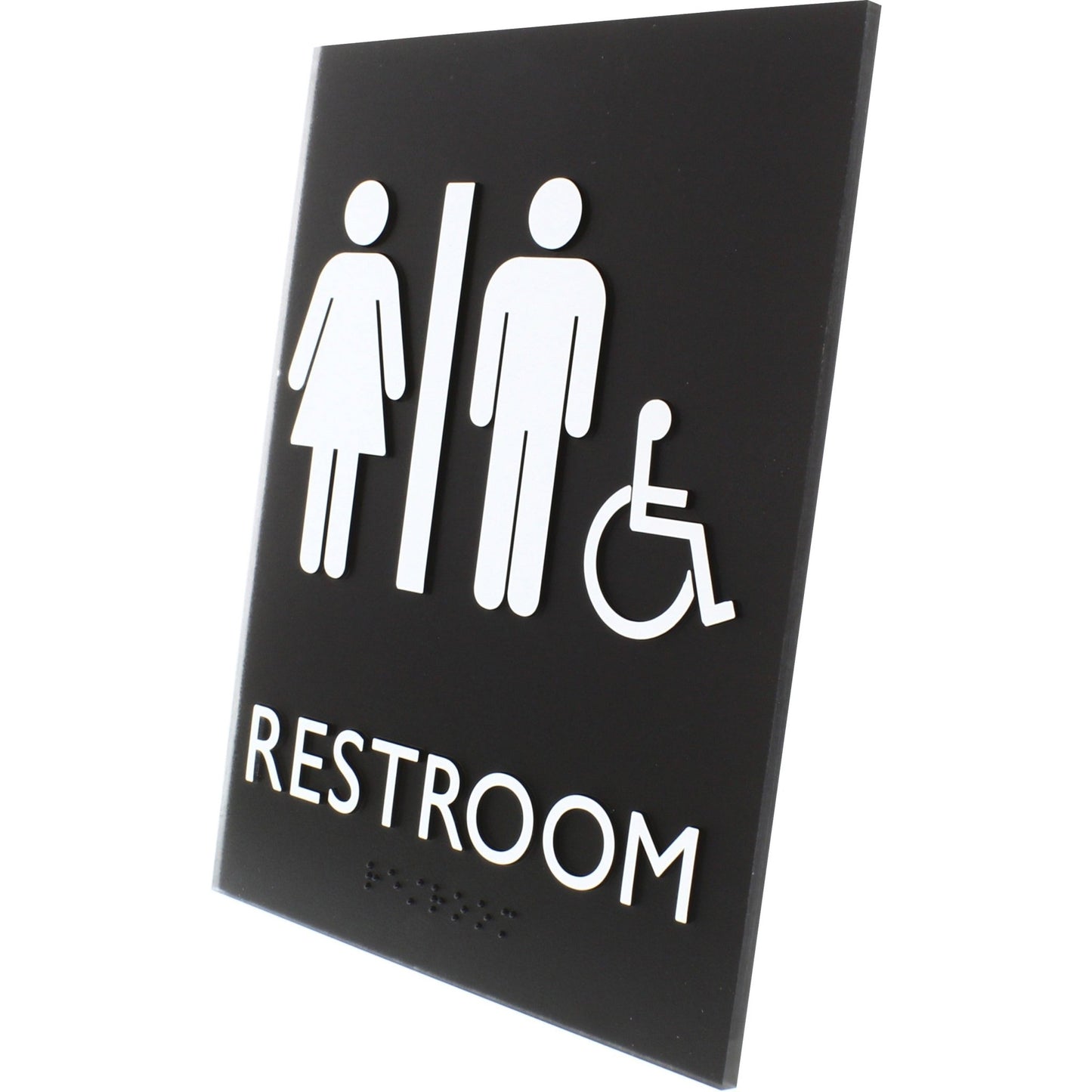 Lorell Unisex Handicap Restroom Information Sign Surface Mountable 6.4"W x 6.4"L x 8.5"H (LLR - LLR02664) - SchoolOutlet