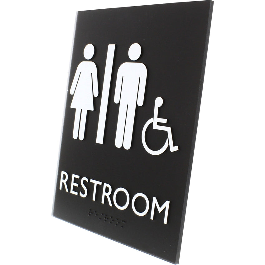 Lorell Unisex Handicap Restroom Information Sign Surface Mountable 6.4"W x 6.4"L x 8.5"H (LLR - LLR02664) - SchoolOutlet