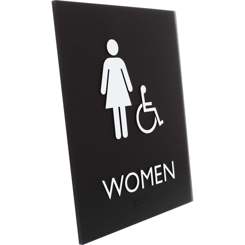 Lorell Women's Handicap Restroom Information Sign Surface Mountable 6.4"W x 6.4"L x 8.5"H (LLR - LLR02666) - SchoolOutlet