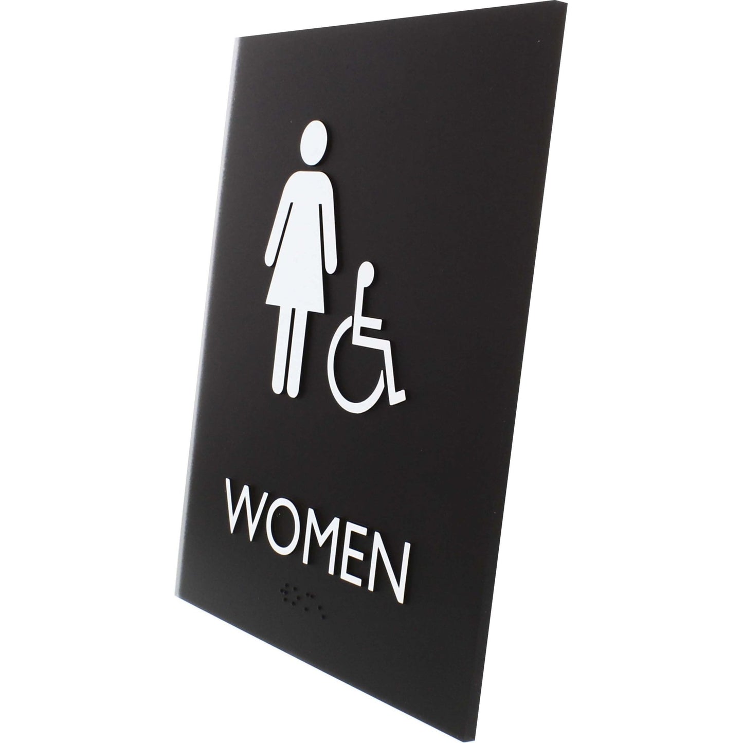 Lorell Women's Handicap Restroom Information Sign Surface Mountable 6.4"W x 6.4"L x 8.5"H (LLR - LLR02666) - SchoolOutlet