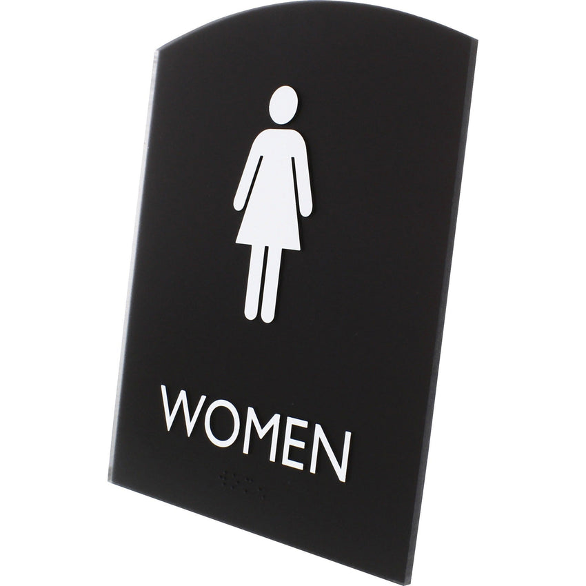 Lorell Arched Women's Restroom Information Sign Surface Mountable 6.8"W x 6.8"L x 8.5"H (LLR - LLR02674) - SchoolOutlet