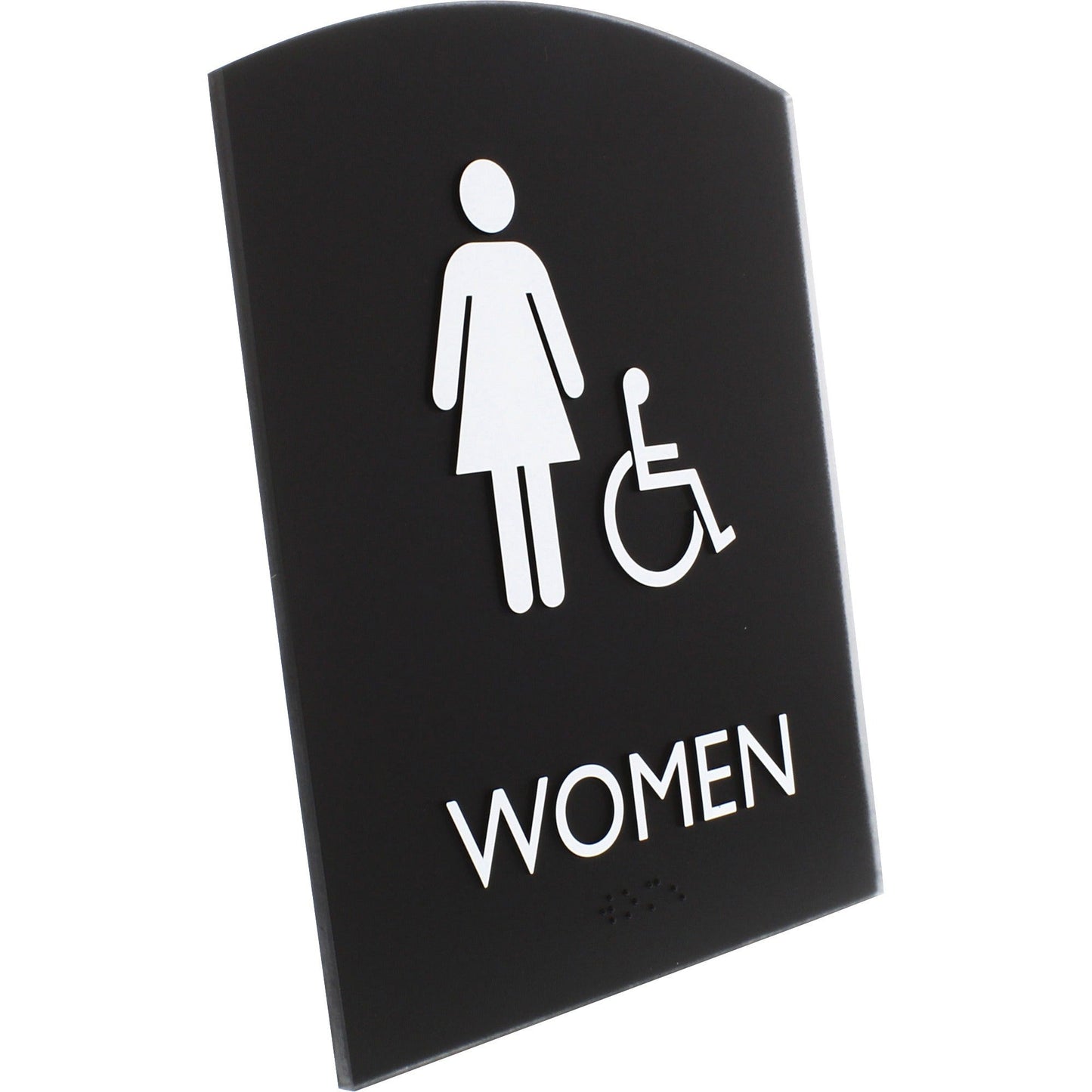 Lorell Arched Women's Handicap Restroom Information Sign Surface Mountable 6.8"W x 6.8"L x 8.5"H (LLR - LLR02675) - SchoolOutlet